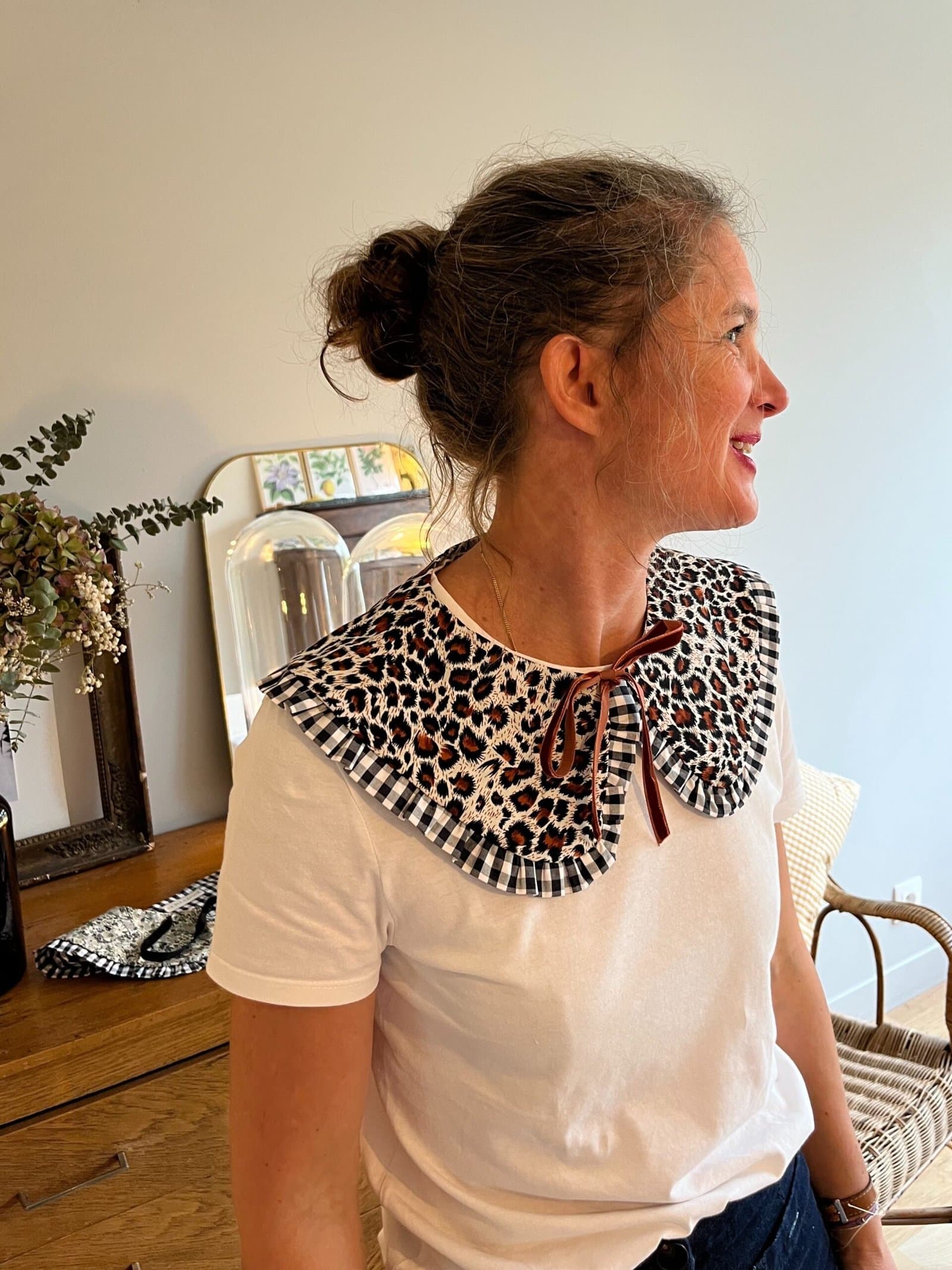 Col claudine Colette réversible léopard/vichy